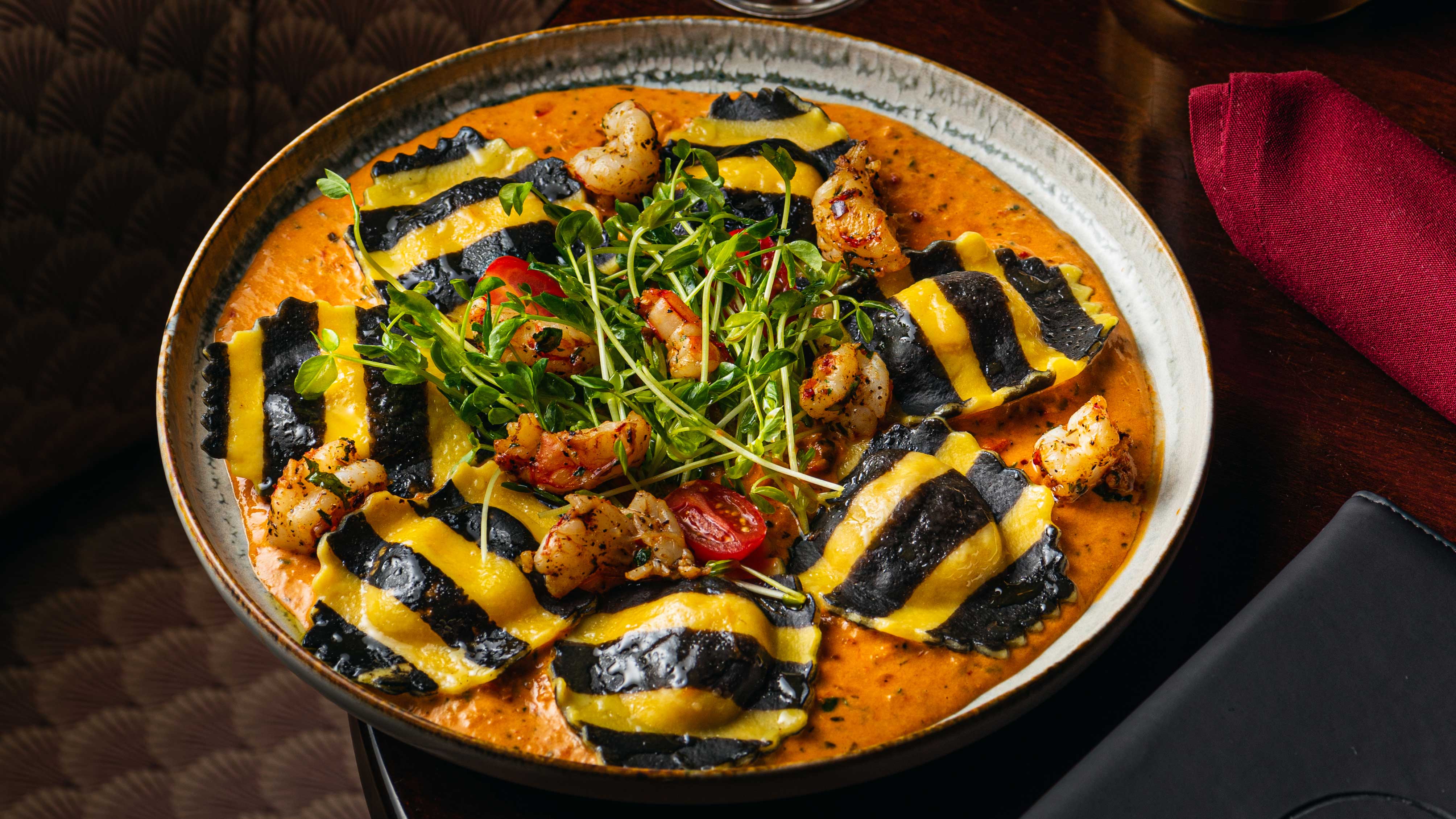 Lobster Ravioli in Squid Ink Pasta